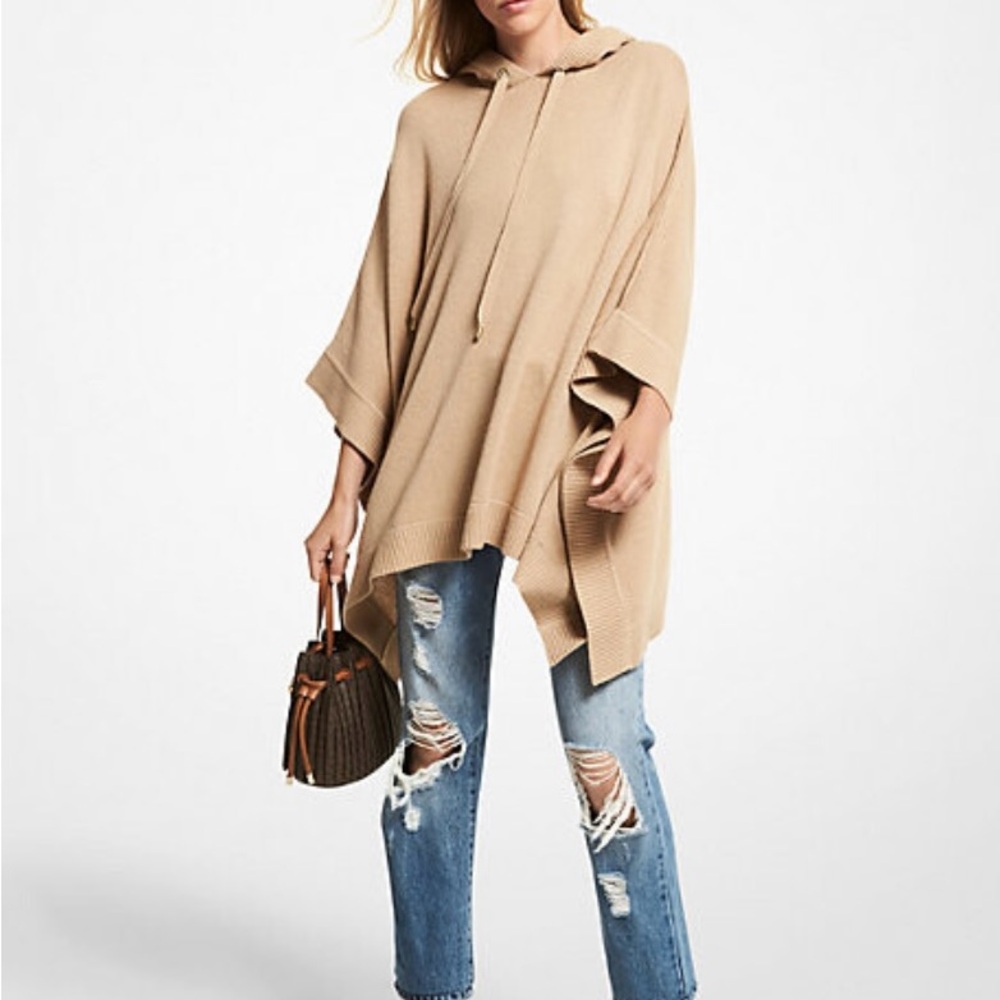 Michael Kors Wood Blend Hooded Poncho Size M